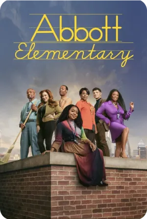 Image of the cast of Abbott Elementary Season 1, showcasing teachers in a classroom setting with students engaged in learning.